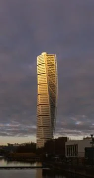 Sun lighting up the top half of Turning Torso Stock Photos