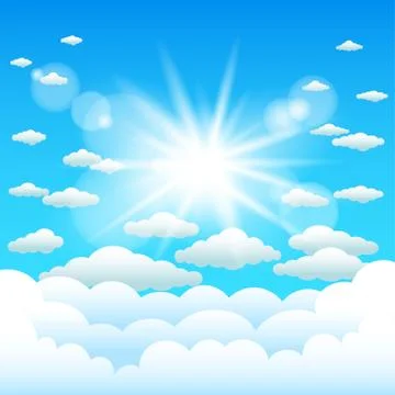 Sun lights and cartoon clouds sky Stock Illustration