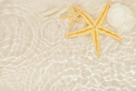Sun lights with hard shadow in wavy water on abstract sand background with .. Stock Photos