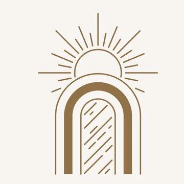 Sun logo design in simple modern line style. Boho element vector illustration Stock Illustration