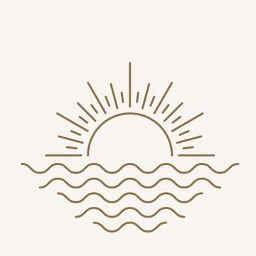 Sun logo design in simple modern line style. Boho element vector illustration Stock Illustration