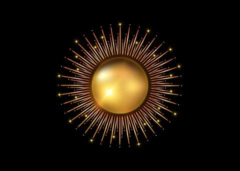 Sun logo gold icon concept of sunburst sign, golden radial rays, filled luxury イラスト素材
