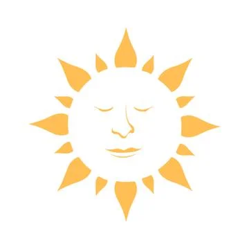 Sun logo vector with smile relaxing face icon in meditation style theme illus Illustrazione stock