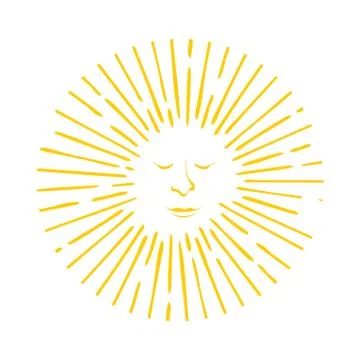 Sun logo vector with smile relaxing face icon in meditation style theme illus Stock Illustration