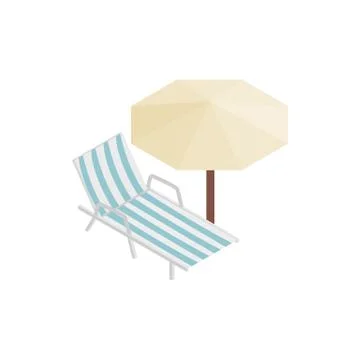 Sun lounger and parasol icon, isometric 3d style Stock Illustration