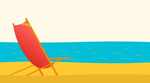 Sun lounger with diving goggles on a sandy beach seashore, ripples, white sky Stock Illustration