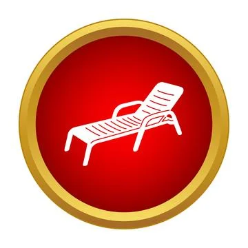 Sun lounger flat icon in red circle Stock Illustration