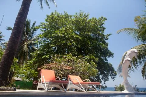 Sun loungers by the pool. Stock Photos