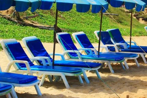 Sun loungers for relaxing Stock Photos