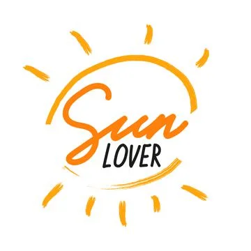 Sun lover vector handwritten lettering quote. Orange yellow and black with Stock Illustration