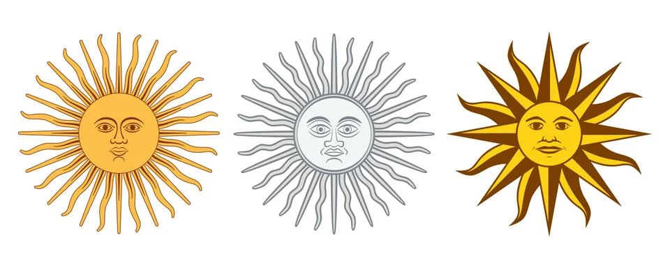 Sun of May variations, Sol de Mayo, Argentina, Uruguay Stock Illustration