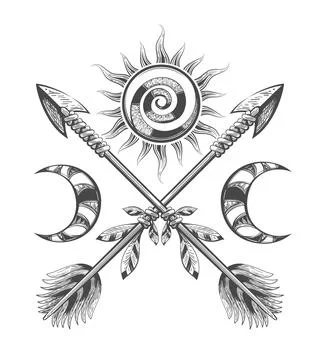 Sun Moon and Arrows Esoteric Illustration Stock Illustration