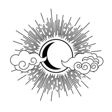 Sun, moon and clouds oriental style tattoo element design vector. Stock Illustration