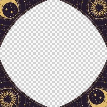 Sun moon frame is forming in flat design, transparent background, gold line art Ilustração Stock