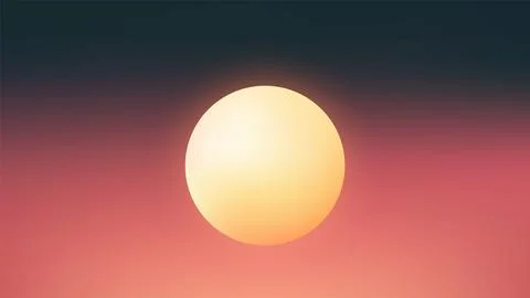 Sun moon glowing orb with dramatic teal red gradient sky serene atmospheric.. Stock Illustration