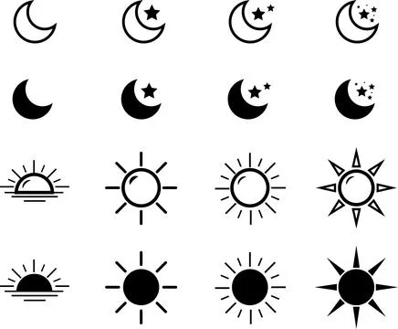 Sun Moon Icon Set Illustration Template Design. Morning and Night Symbol Stock Illustration