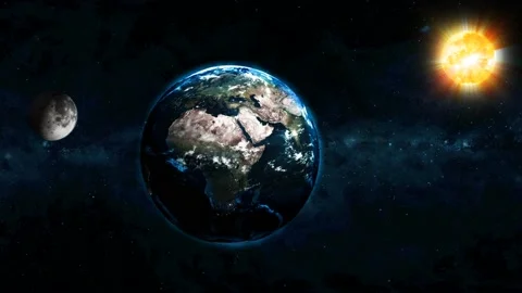 Sun moon planet earth view in the galaxy Stock Footage 221905086