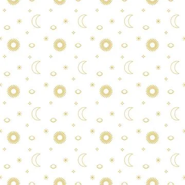 Sun Moon Planet Seamless Pattern 스톡 일러스트