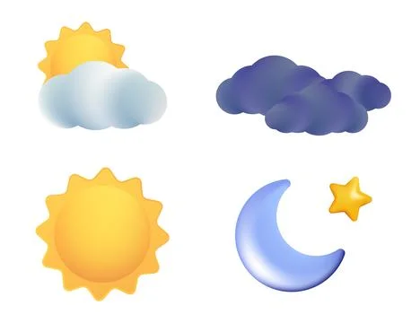 Sun, Moon, Star and Clouds Representing Day and Night Ilustração Stock