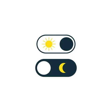 Sun to moon switch icons. Change of night and day. Interface design. Switch b Illustrazione stock