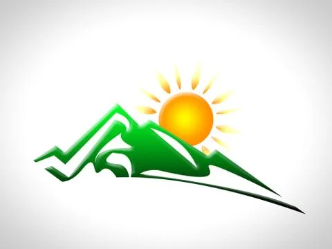 Sun mountain indicating snow flakes and wintry 스톡 일러스트