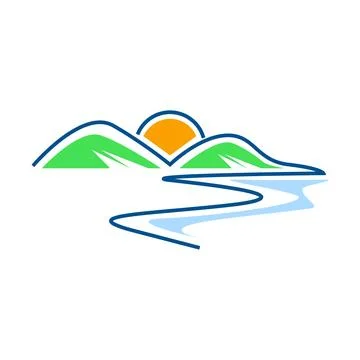 Sun Mountain River Nature Icon Stock Illustration