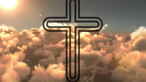 Sun moving into frame causing twin-line cross echoing glow as clouds drifting, Stock Footage 321162064