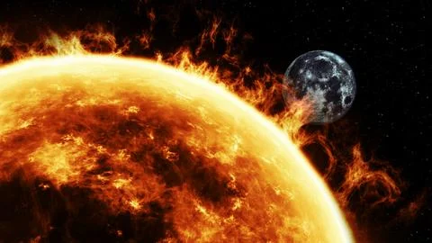 Sun is moving towards the moon in space. Solar system 스톡 일러스트