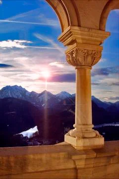 Sun old marble and  column reflex 스톡 사진