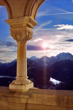 Sun old marble and  column 스톡 사진