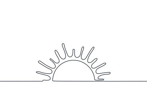 Sun one black continuous line, sunset and sunrise outline. One line drawing.  Stock Illustration