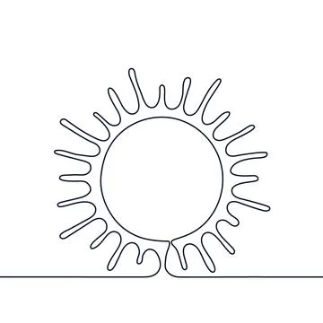 Sun one black continuous line, light rays outline. One line drawing. Vector Stock Illustration