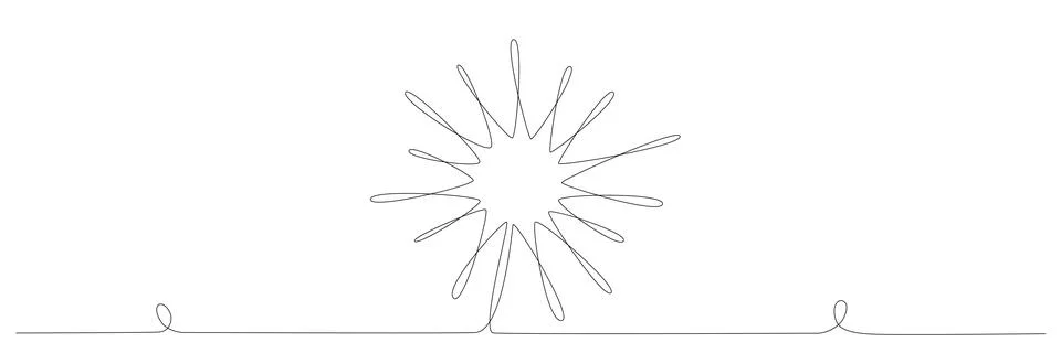 Sun - one single hand drawing continuous line banner. Vector stock illustration Stock Illustration