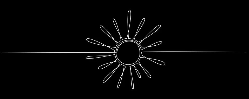 Sun - one single hand drawing continuous line banner. Vector stock illustration Stock Illustration