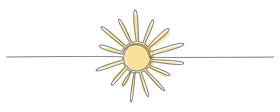Sun - one single hand drawing continuous line banner. Vector stock illustration Stock Illustration