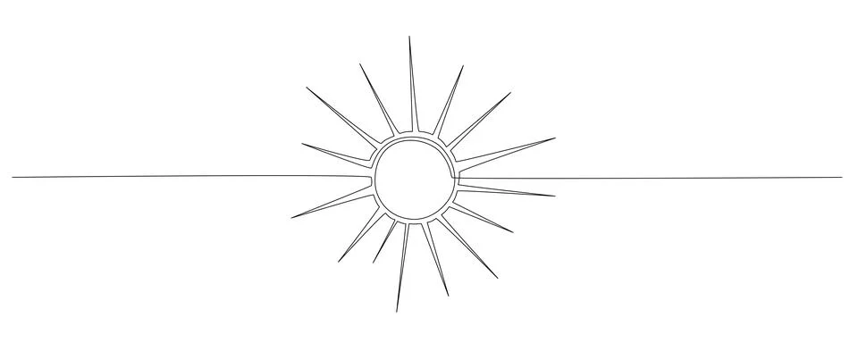 Sun - one single hand drawing continuous line banner. Vector stock illustration Stock Illustration