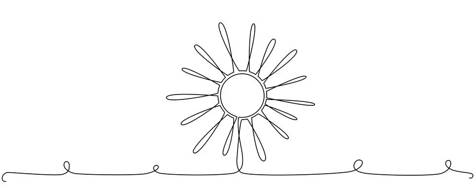Sun - one single hand drawing continuous line banner. Vector stock illustration Stock Illustration