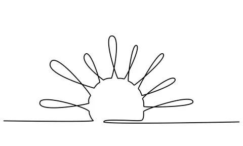Sun - one single hand drawing continuous line banner. Vector stock illustration Stock Illustration