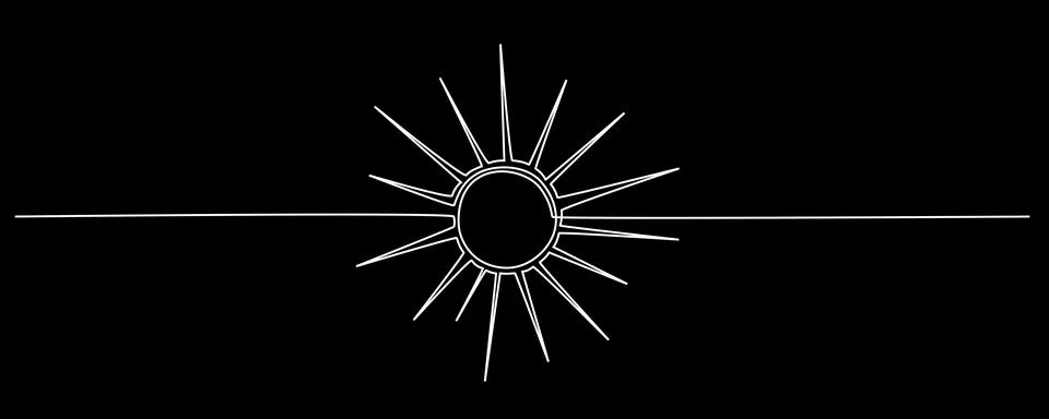 Sun - one single hand drawing continuous line banner. Vector stock illustration Stock Illustration