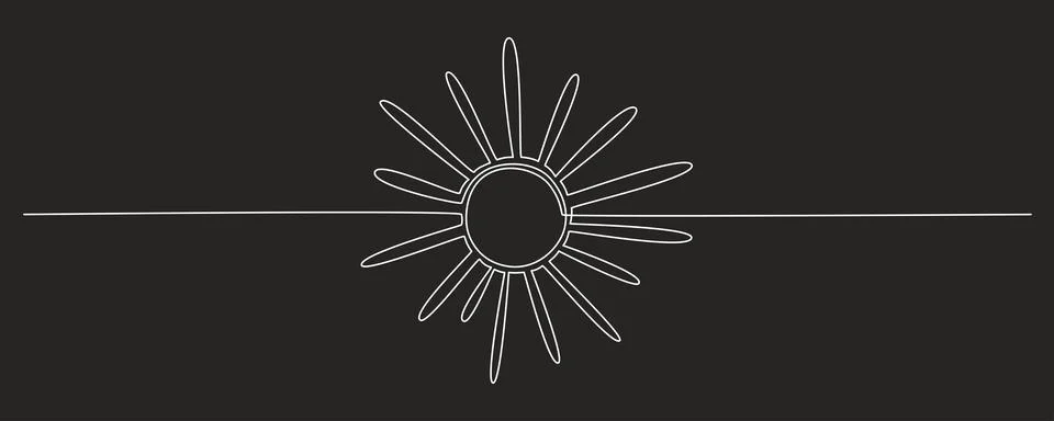 Sun - one single hand drawing continuous line banner. Vector stock illustration Stock Illustration