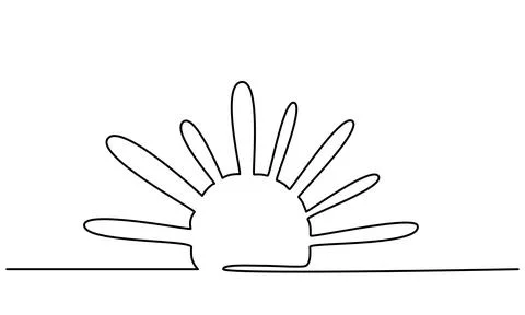 Sun - one single hand drawing continuous line banner. Vector stock illustration Stock Illustration