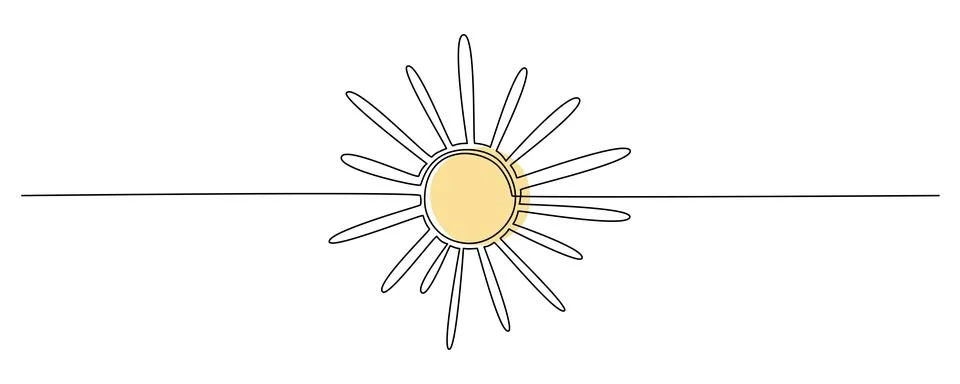 Sun - one single hand drawing continuous line banner. Vector stock illustration Stock Illustration