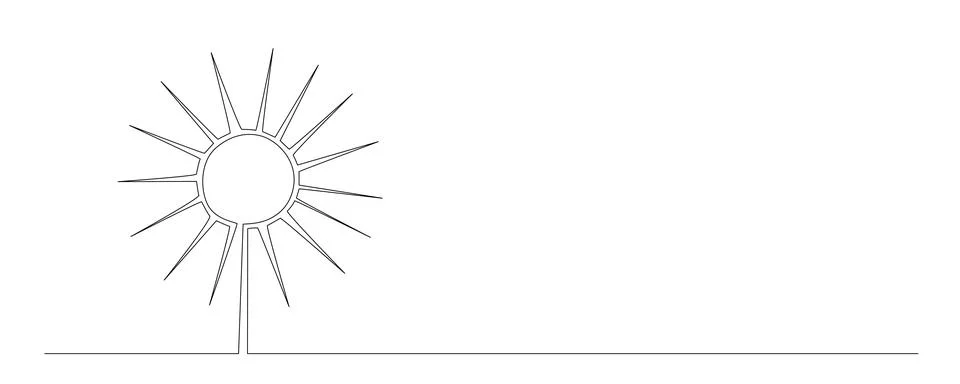 Sun - one single hand drawing continuous line banner. Vector stock illustration Stock Illustration