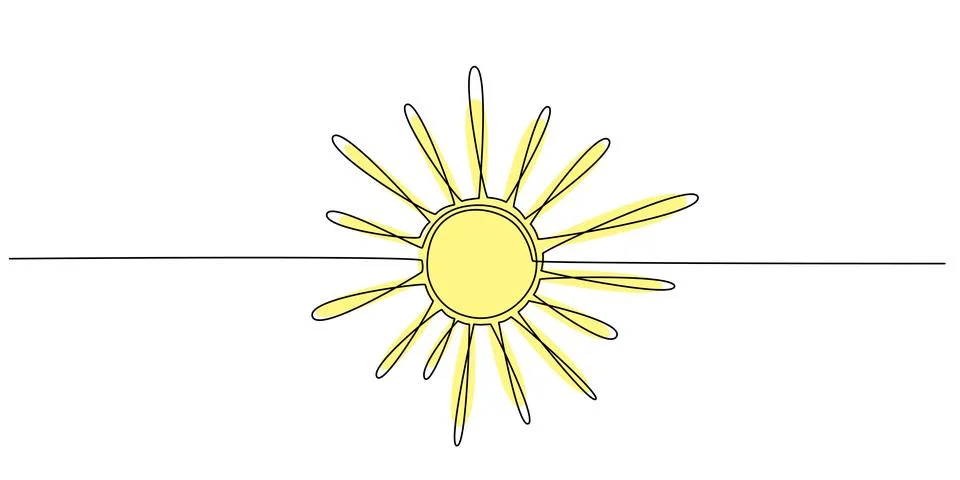 Sun - one single hand drawing continuous line banner. Vector stock illustration Stock Illustration