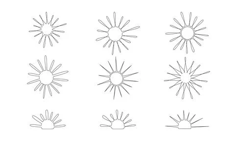 Sun - one single hand drawing continuous line set. Vector stock illustration Stock Illustration