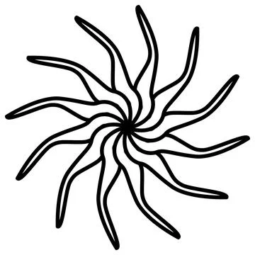 Sun or flower shape outline isolated on white. Circular shape with petals. Stock Illustration