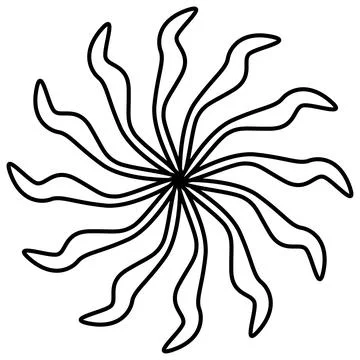 Sun or flower shape outline isolated on white. Circular shape with petals. Stock Illustration