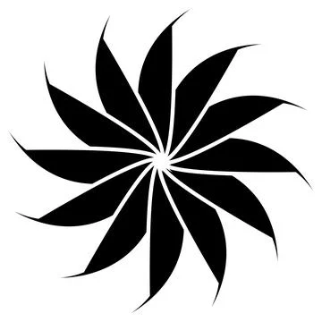Sun or flower shape silhouette isolated on white. Circular shape with petal. Stock-Illustration