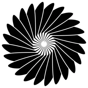 Sun or flower shape silhouette isolated on white. Circular shape with petals. Illustrazione stock