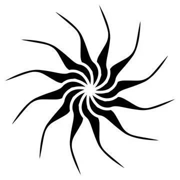 Sun or flower shape silhouette isolated on white. Circular shape with petals. Stock Illustration